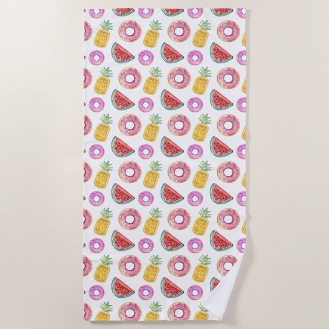 Pastel Watercolor Pool Float Pattern Beach Towel (Front)