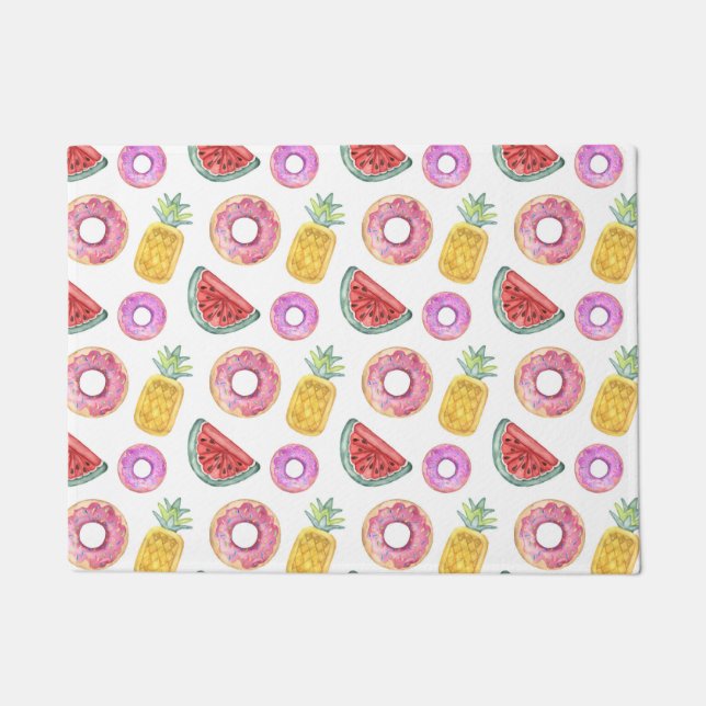 Pastel Watercolor Pool Float Pattern Doormat (Front)