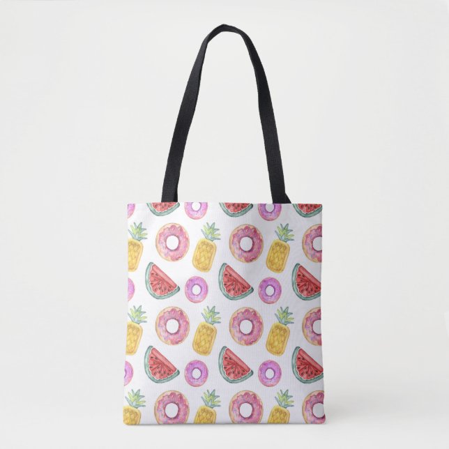 Pastel Watercolor Pool Float Pattern Tote Bag (Front)