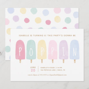 Pastel Watercolor Popsicle Girl Birthday Party Invitation