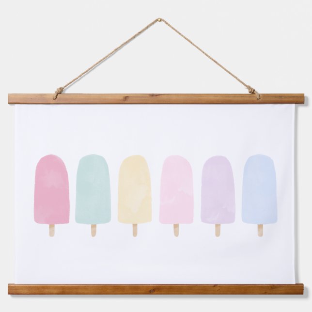 Pastel Watercolor Popsicle Girls Room Hanging Tapestry (Front)