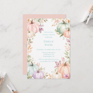 Pastel Watercolor Pumpkins Couples Shower Invitation