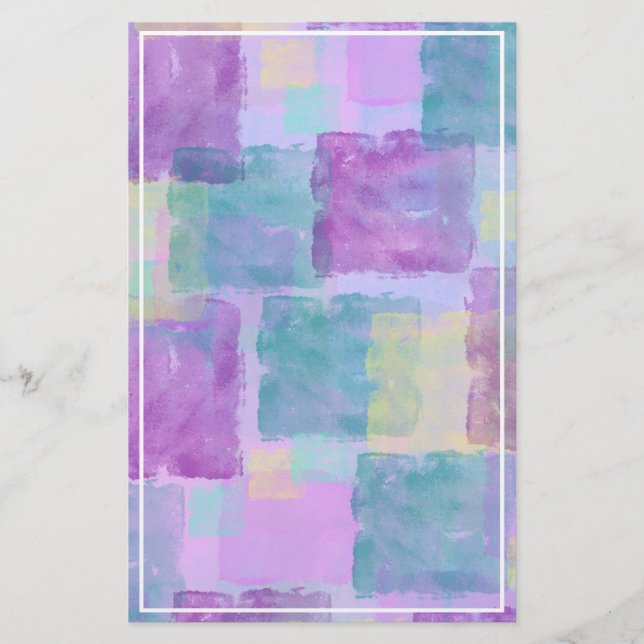 Pastel Watercolor Purple Blue White Border Frame Stationery (Front)