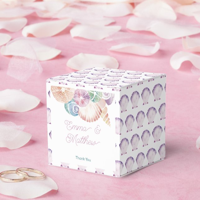 Pastel Watercolor Purple Shells Seaside Wedding Favour Box (Wedding)