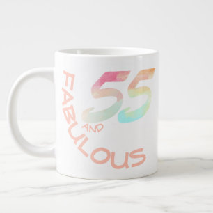 Pastel Watercolor Rainbow 55 Year-Old Birthday Large Coffee Mug