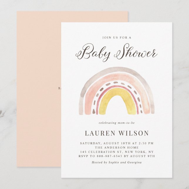 Pastel Watercolor Rainbow Baby Shower Invitation (Front/Back)