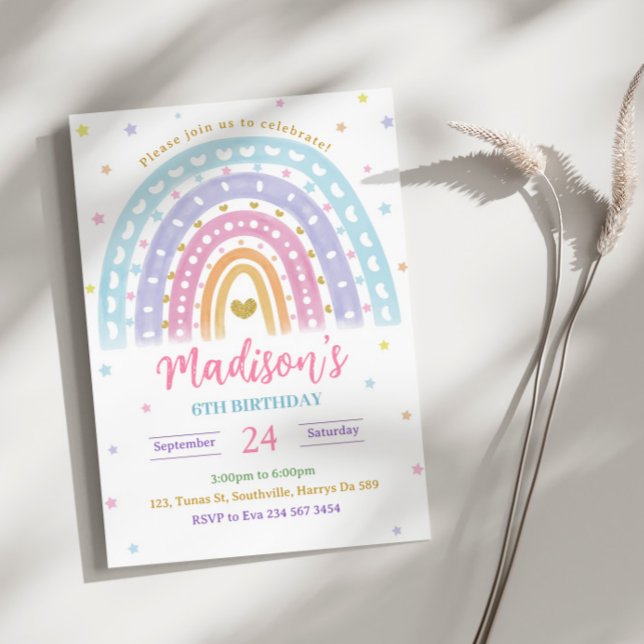 Pastel Watercolor Rainbow Birthday Invitation (Creator Uploaded)