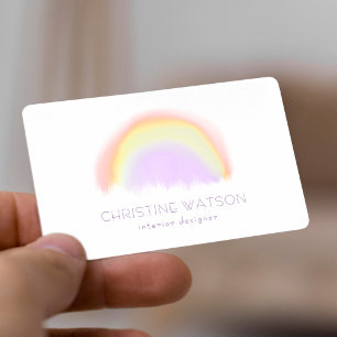 Pastel watercolor rainbow interior designer business card