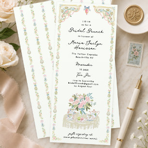 Pastel Watercolor Rococo Tea Party Bridal Brunch Invitation