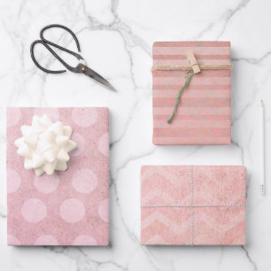 Pastel Watercolor Rose Gold Polka Stripes Wrapping Paper Sheet