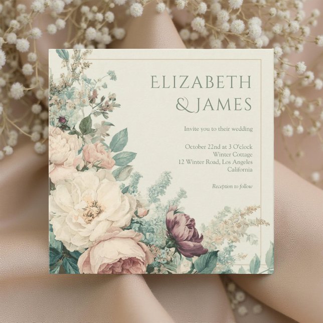 Pastel Watercolor Rose Peonies Floral Wedding Invitation (Creator Uploaded)