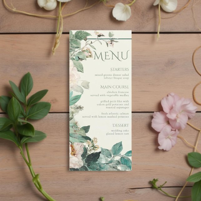 Pastel Watercolor Rose Peonies Floral Wedding Menu (Creator Uploaded)