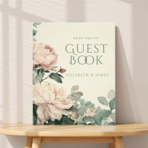Pastel Watercolor Rose Wedding Guest Book Sign