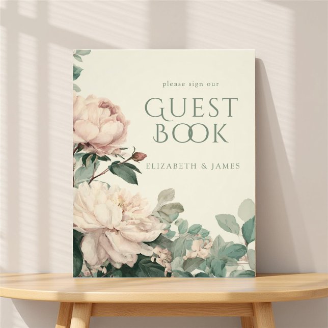 Pastel Watercolor Rose Wedding Guest Book Sign (Creator Uploaded)