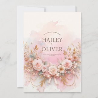 Pastel Watercolor Rose Wedding Invitation