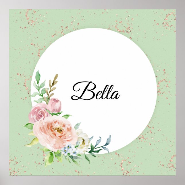 Pastel Watercolor Rose with Customised Name Poster (Front)