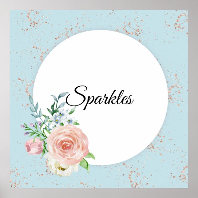 Pastel Watercolor Rose with Customised Name Poster (Front)