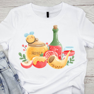 Pastel Watercolor Rosh Hashanah Symbols T-Shirt