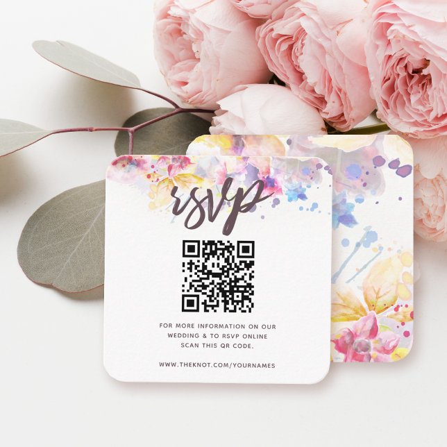 Pastel Watercolor RSVP QR Code Enclosure Card (Creator Uploaded)