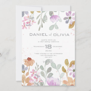 Pastel Watercolor Rustic Flower Wedding Invitation