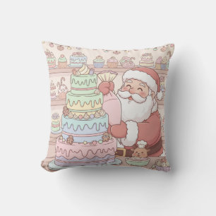Pastel watercolor Santa’s Sweet Shop Cake Cushion