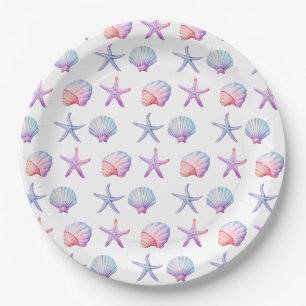 Pastel Watercolor Seashell Party Paper Plate