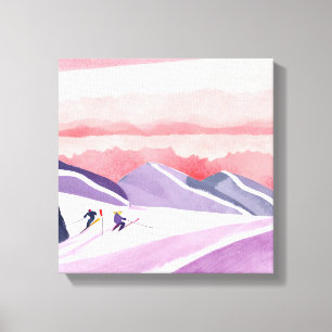 Pastel Watercolor Ski Mountain Sunset Canvas Print