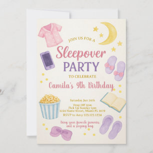 Pastel Watercolor Sleepover Birthday Invitation