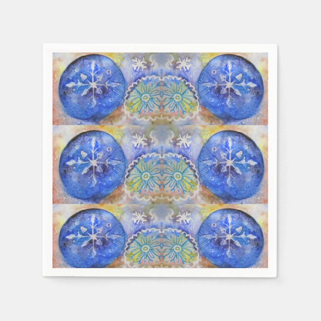 Pastel Watercolor Snowflakes  Napkin (Front)