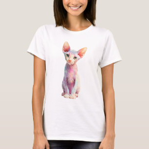 Pastel Watercolor Sphynx Cat Illustration Women T-Shirt