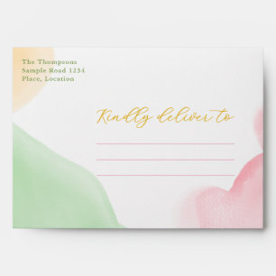 Pastel Watercolor Splashes And Yellow Chick Easter Envelope