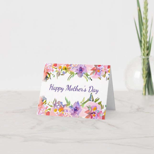 Pastel watercolor spring floral frame custom card (Front)