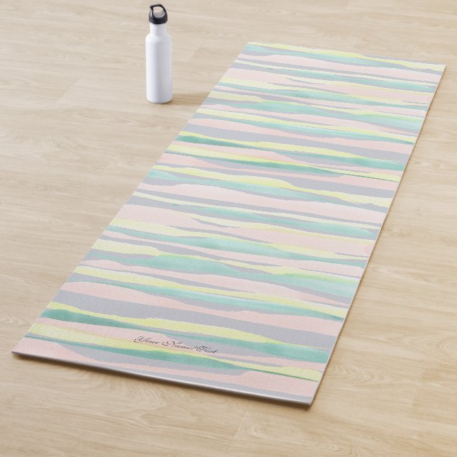 Pastel Watercolor Stripe Pattern Yoga Mat (In Situ)