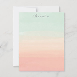 Pastel Watercolor Stripes Green Peach Personalised Card