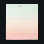 Pastel Watercolor Stripes Green Peach Personalised Notepad<br><div class="desc">This stylish personalised stationery notepad features beautiful abstract watercolor stripes in pastel shades of sea glass and peach coral. Personalise it with your name in handwritten script lettering. Great gift idea.</div>