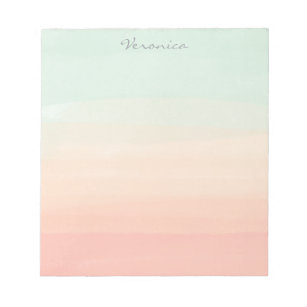 Pastel Watercolor Stripes Green Peach Personalised Notepad