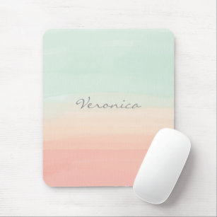 Pastel Watercolor Stripes Sea Glass and Peach Name Mouse Mat