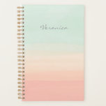 Pastel Watercolor Stripes Seafoam and Peach Name Planner<br><div class="desc">This stylish custom planner features beautiful abstract watercolor stripes in pastel shades of seafoam and peach coral. Personalise it with your name in handwritten script lettering. Great gift idea.</div>