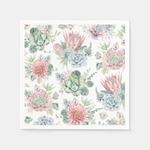 Pastel Watercolor Succulent Pattern Birthday Napkin
