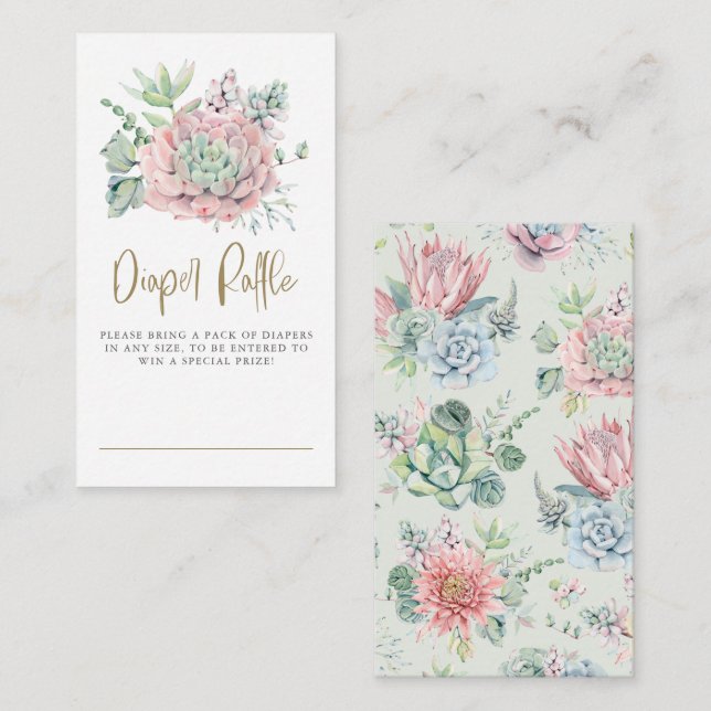 Pastel Watercolor Succulents Diaper Raffle Enclosure Card (Front/Back)