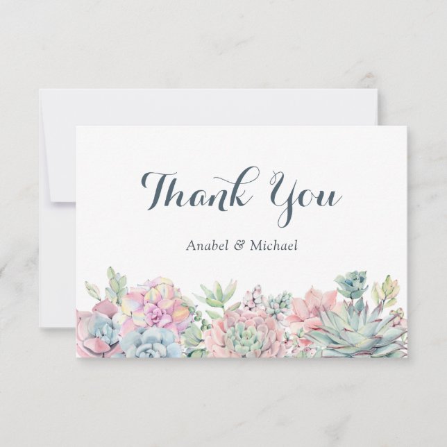 Pastel Watercolor Succulents Thank You Card (Front)
