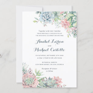 Pastel Watercolor Succulents Wedding Invitation
