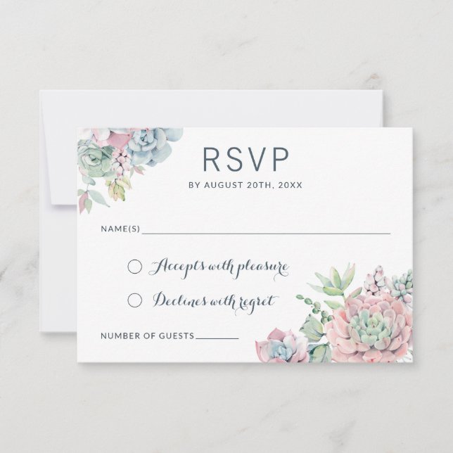 Pastel Watercolor Succulents Wedding RSVP Respond Invitation (Front)