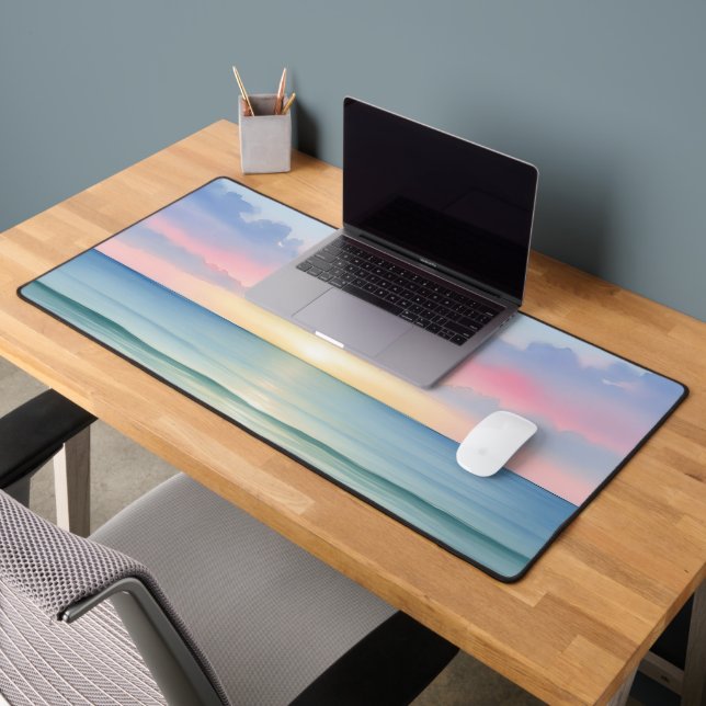 Pastel Watercolor Sunset Beach Desk Mat (Office 2)