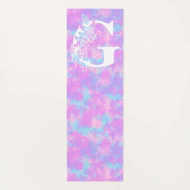 Pastel Watercolor Tie Dye Monogram Yoga Mat (Front)