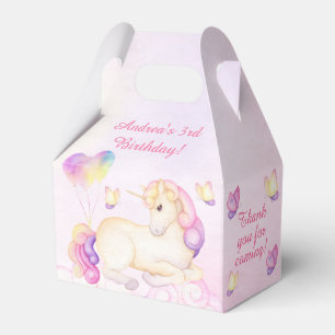 Pastel Watercolor Unicorn And Balloons Birthday Favour Box