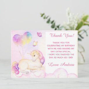 Pastel Watercolor Unicorn And Balloons  Thank You Card