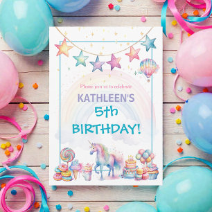 Pastel Watercolor Unicorn Birthday Invitation