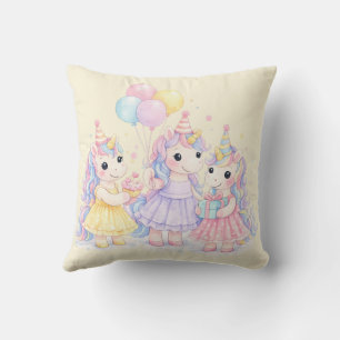 Pastel Watercolor Unicorn Girls Birthday Cushion