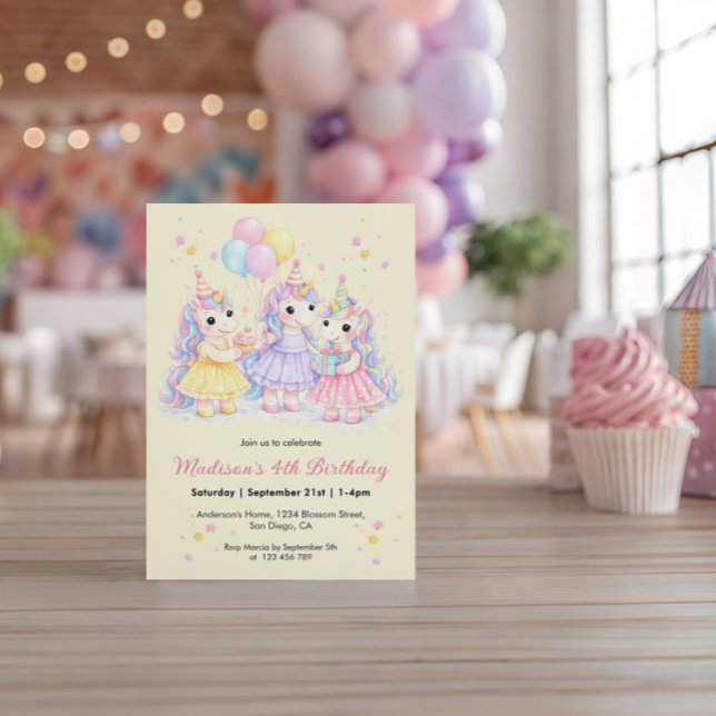 Pastel Watercolor Unicorn Girls Birthday Invitation (Creator Uploaded)